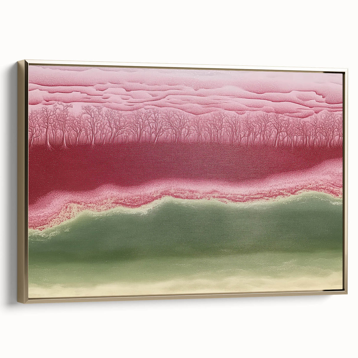 Abstract landscape framed canvas artwork in gold, showcasing vibrant colors and intricate textures, perfect for modern home decor and art enthusiasts.