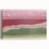 Abstract landscape stretched canvas artwork showcasing vibrant blues, greens, and earthy tones that evoke a serene natural scene, perfect for modern decor.