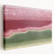 Abstract landscape stretched canvas artwork showcasing vibrant colors and fluid shapes, ideal for modern home decor. Side view highlights the canvas texture and depth, enhancing artistic appeal. Perfect for adding a contemporary touch to any room.