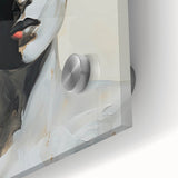 Abstract minimalist wall art design featuring a close-up of vibrant acrylic colors on glass, showcasing fluid shapes and textures ideal for modern decor.