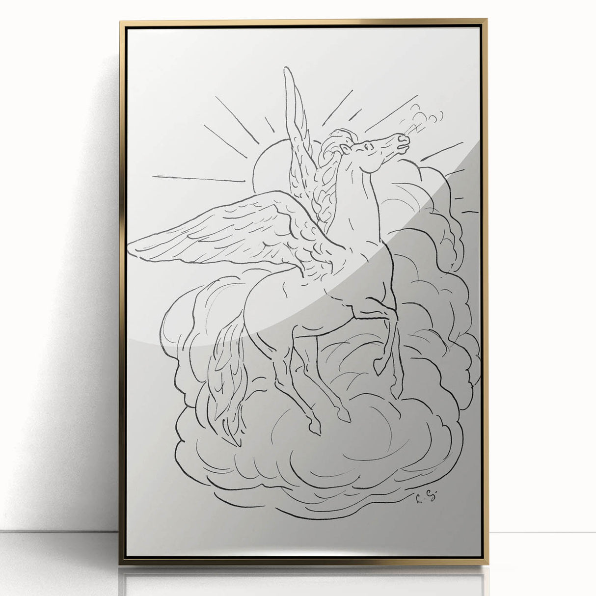 Expressionist Wall Art: Pegasus Flying Through Clouds