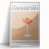 Art deco poster featuring a minimalist cocktail design in black and white, framed acrylic, ideal for modern kitchen decor.