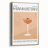 Vintage poster art of colorful food and drinks on a black background, framed canvas, ideal for living room decor.