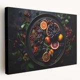 Large canvas depicting an array of colorful fruits, ideal for kitchen wall art.