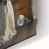 Abstract figurative acrylic artwork displayed on glass, showcasing vibrant colors and intricate details, perfect for modern home decor.