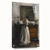 Abstract figurative acrylic artwork displayed from the side, showcasing vibrant colors and intricate details, mounted with pins for a modern aesthetic.