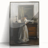 Framed acrylic artwork showcasing an abstract figurative design with silver accents, ideal for modern decor. Perfect for enhancing contemporary living spaces.