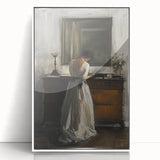 Abstract figurative artwork framed in white acrylic, showcasing vibrant colors and dynamic shapes, ideal for modern decor, enhancing any living space or office.