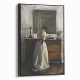 Framed abstract figurative canvas art in black, showcasing dynamic shapes and textures, enhancing modern decor with a sleek side view presentation. Perfect for contemporary interiors.