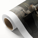 Abstract figurative rolled canvas artwork showcasing vibrant colors and dynamic shapes, ideal for modern home decor, delivered in a protective cardboard tube.