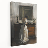 Abstract figurative artwork on a stretched canvas showcasing vibrant colors and dynamic shapes, perfect for modern home decor. Side view highlights the canvas texture and depth, ideal for enhancing any living space.