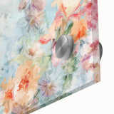 Close-up of an abstract floral acrylic glass artwork showcasing vibrant colors and intricate details, ideal for modern home decor and artistic displays.