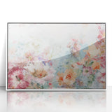 Framed acrylic artwork showcasing vibrant abstract floral designs in a white frame, ideal for modern home decor. Perfect for adding color and style to any room.
