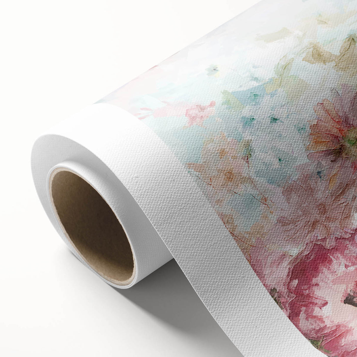 Abstract floral rolled canvas art showcasing vibrant colors and intricate patterns, elegantly packaged in a durable cardboard tube for safe transport. Perfect for modern home decor.