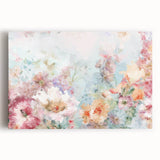 Abstract floral canvas art featuring vibrant colors and intricate patterns, displayed in a front view to highlight its artistic details and texture. Perfect for modern decor.
