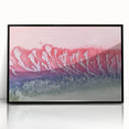 Framed acrylic artwork depicting an abstract landscape with vibrant colors, set in a sleek black frame, showcasing modern design elements perfect for contemporary decor.