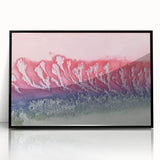 Framed acrylic artwork depicting an abstract landscape with vibrant colors, set in a sleek black frame, showcasing modern design elements perfect for contemporary decor.