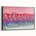 Framed abstract landscape canvas artwork showcasing vibrant colors and dynamic shapes, set against a sleek black frame, ideal for modern home decor.