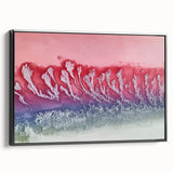 Framed abstract landscape canvas artwork showcasing vibrant colors and dynamic shapes, set against a sleek black frame, ideal for modern home decor.