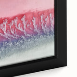 Close-up of an abstract landscape framed canvas artwork showcasing vibrant blues and greens, adding a modern touch to home decor with intricate texture details.