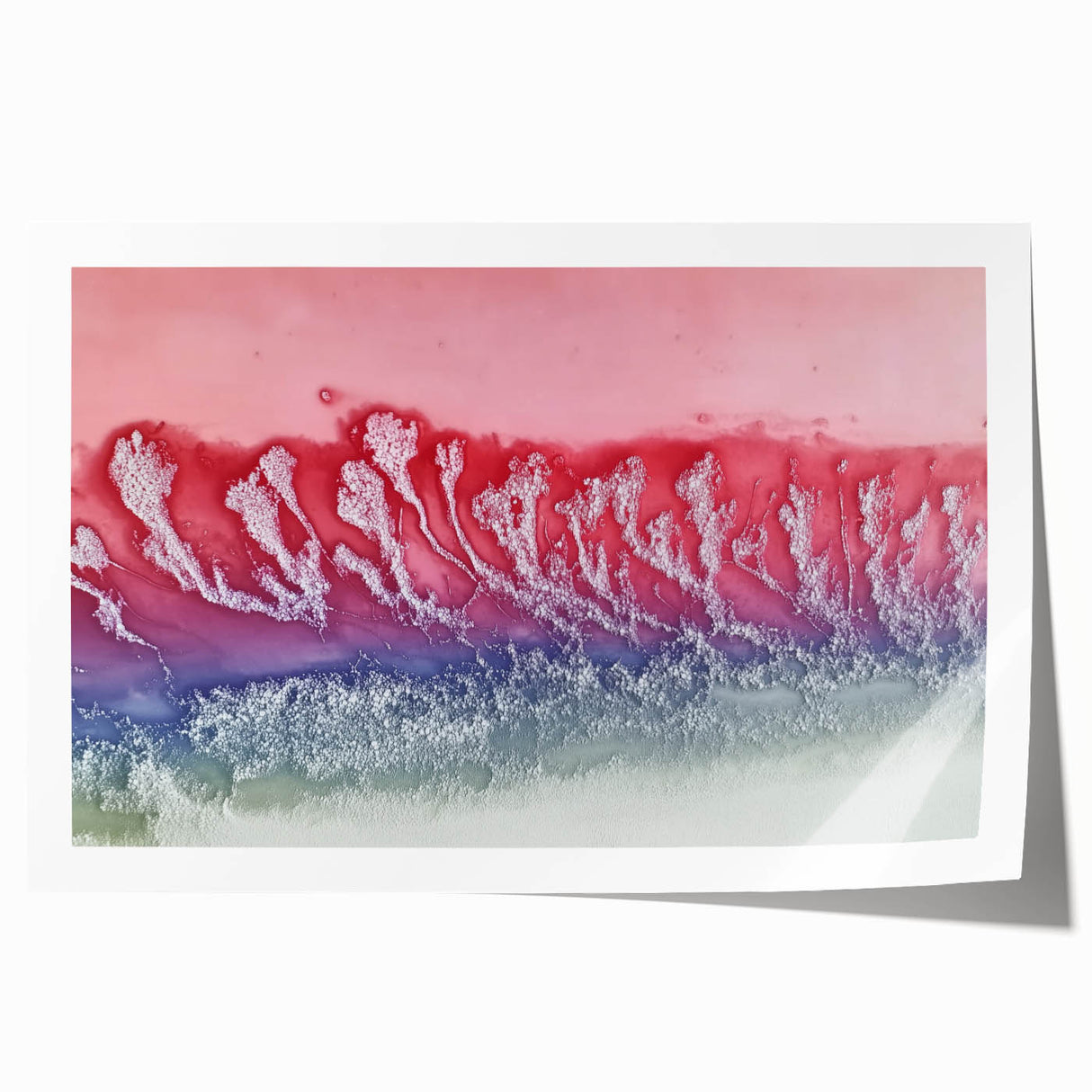 Abstract landscape rolled print showcasing vibrant hues of blue, green, and gold, evoking a serene natural scene, packaged in a durable cardboard tube for safe delivery.