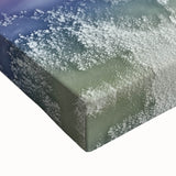 Abstract landscape canvas artwork showcasing vibrant hues of blue, green, and gold, highlighting swirling patterns and textures, ideal for modern home decor.