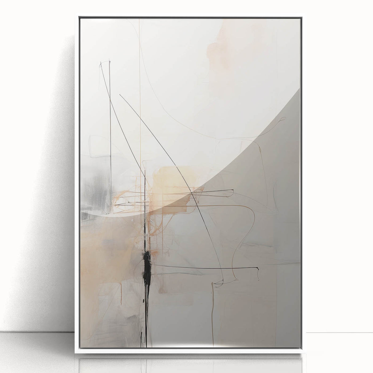 Framed abstract minimalist wall art with a white background and geometric shapes, perfect for modern home decor, enhancing any living space's aesthetic appeal.