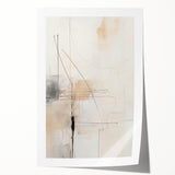 Abstract minimalist wall art print showcasing soft pastel colors and geometric shapes, elegantly rolled and packaged in a protective cardboard tube for shipping.