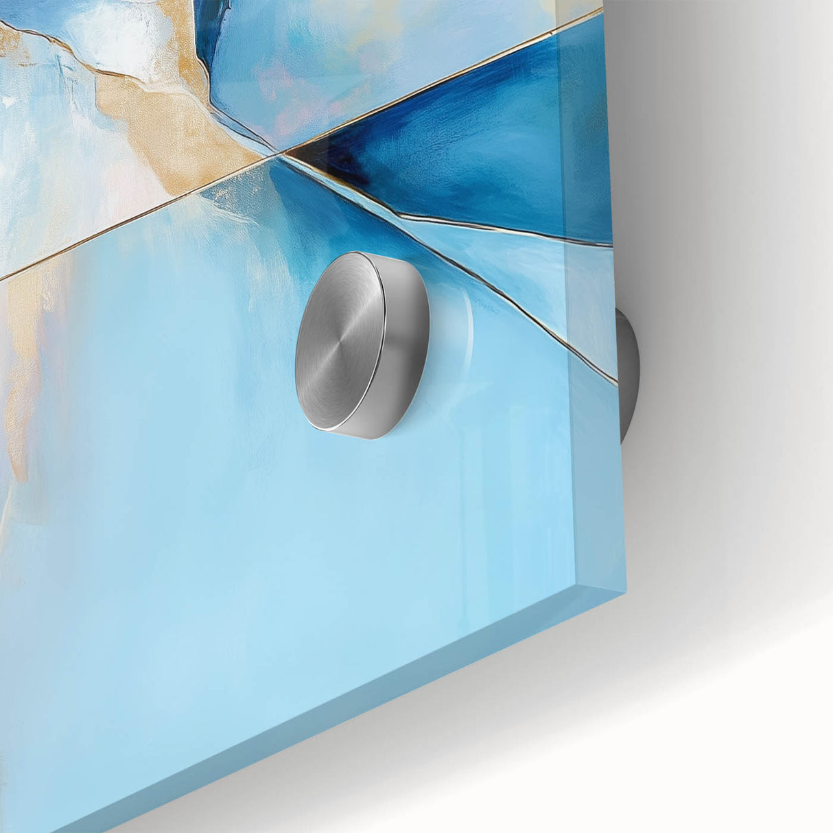 Geometric Abstract Wall Decor – Cool Blue & Gold Modern Canvas