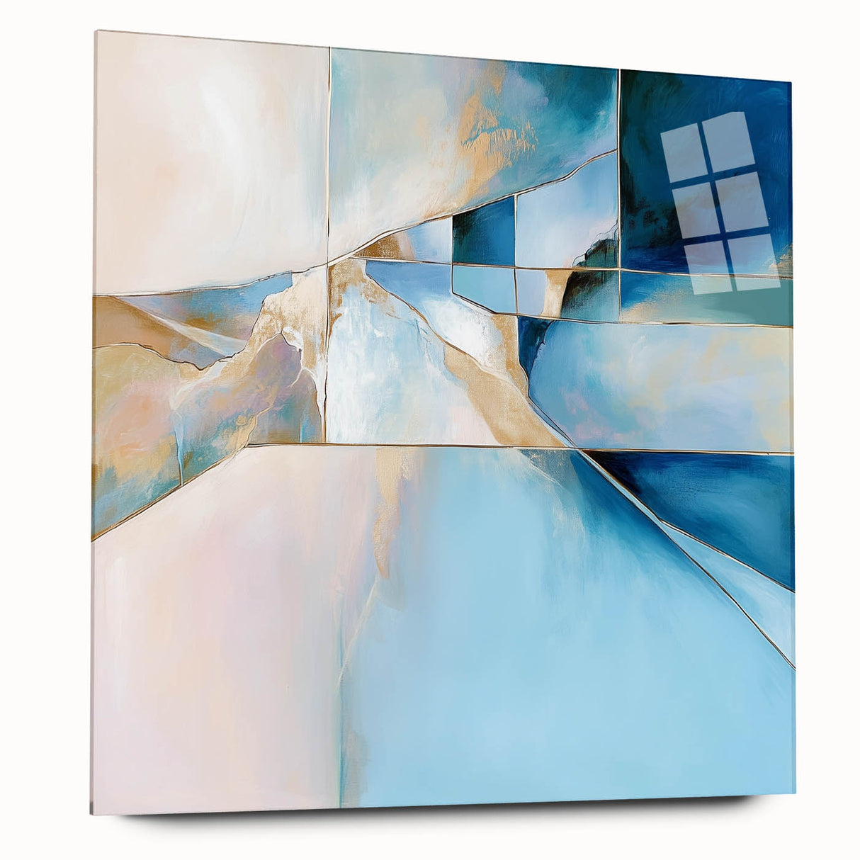 Geometric Abstract Wall Decor – Cool Blue & Gold Modern Canvas