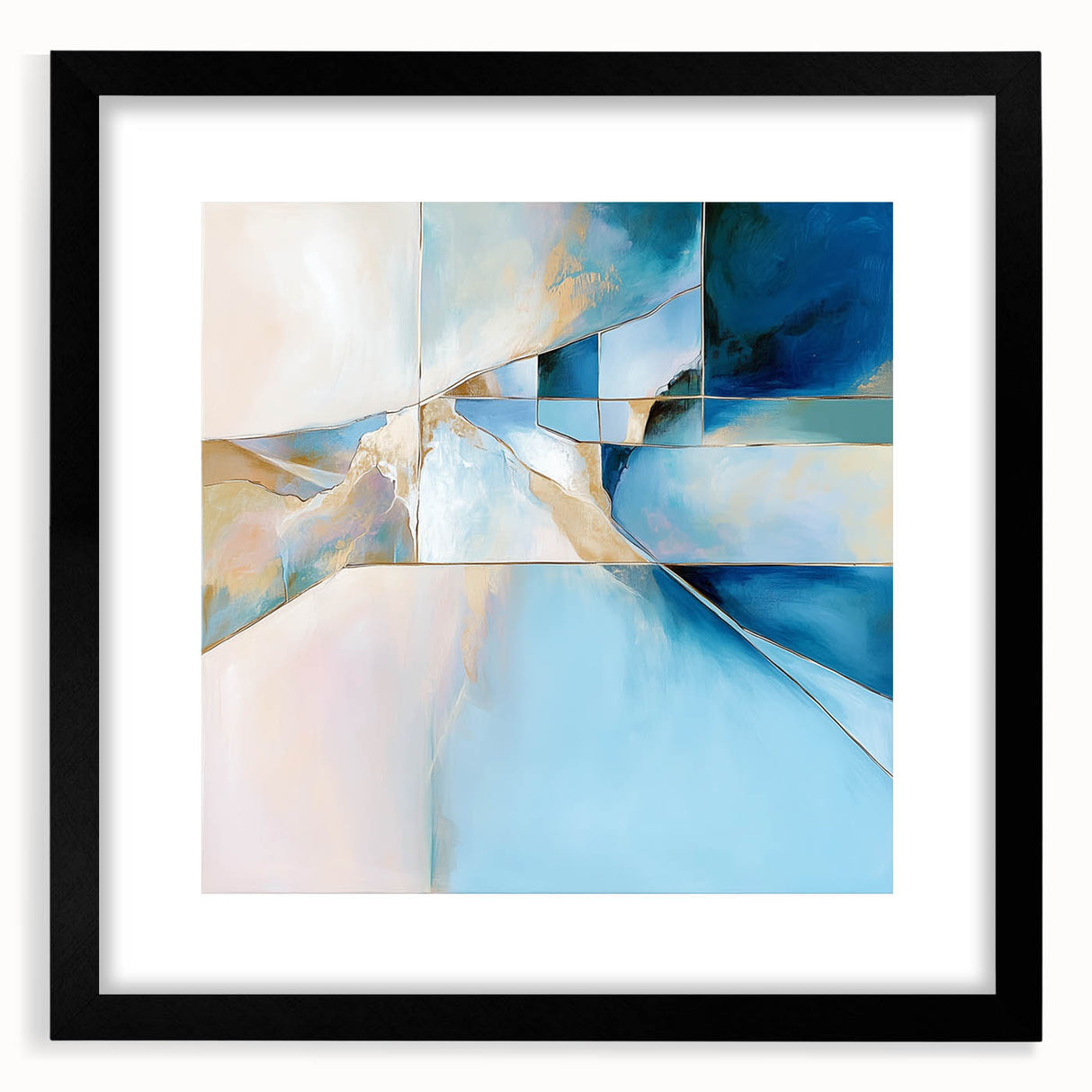 Geometric Abstract Wall Decor – Cool Blue & Gold Modern Canvas
