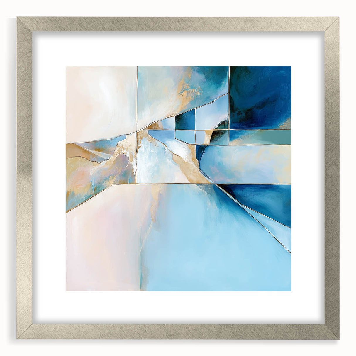 Geometric Abstract Wall Decor – Cool Blue & Gold Modern Canvas
