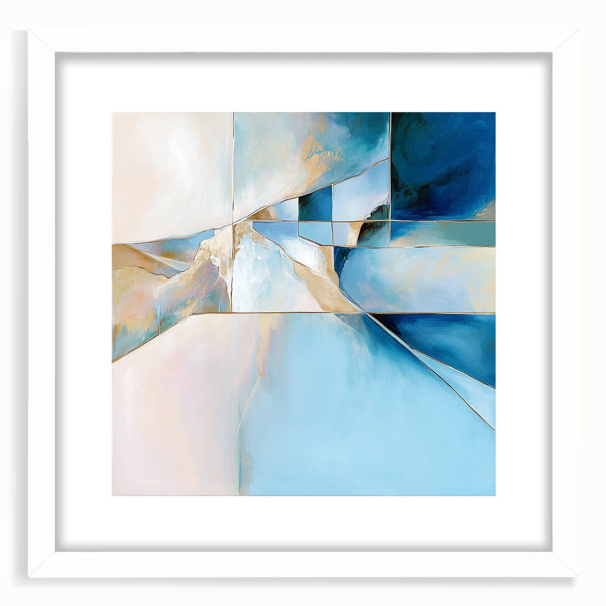 Geometric Abstract Wall Decor – Cool Blue & Gold Modern Canvas