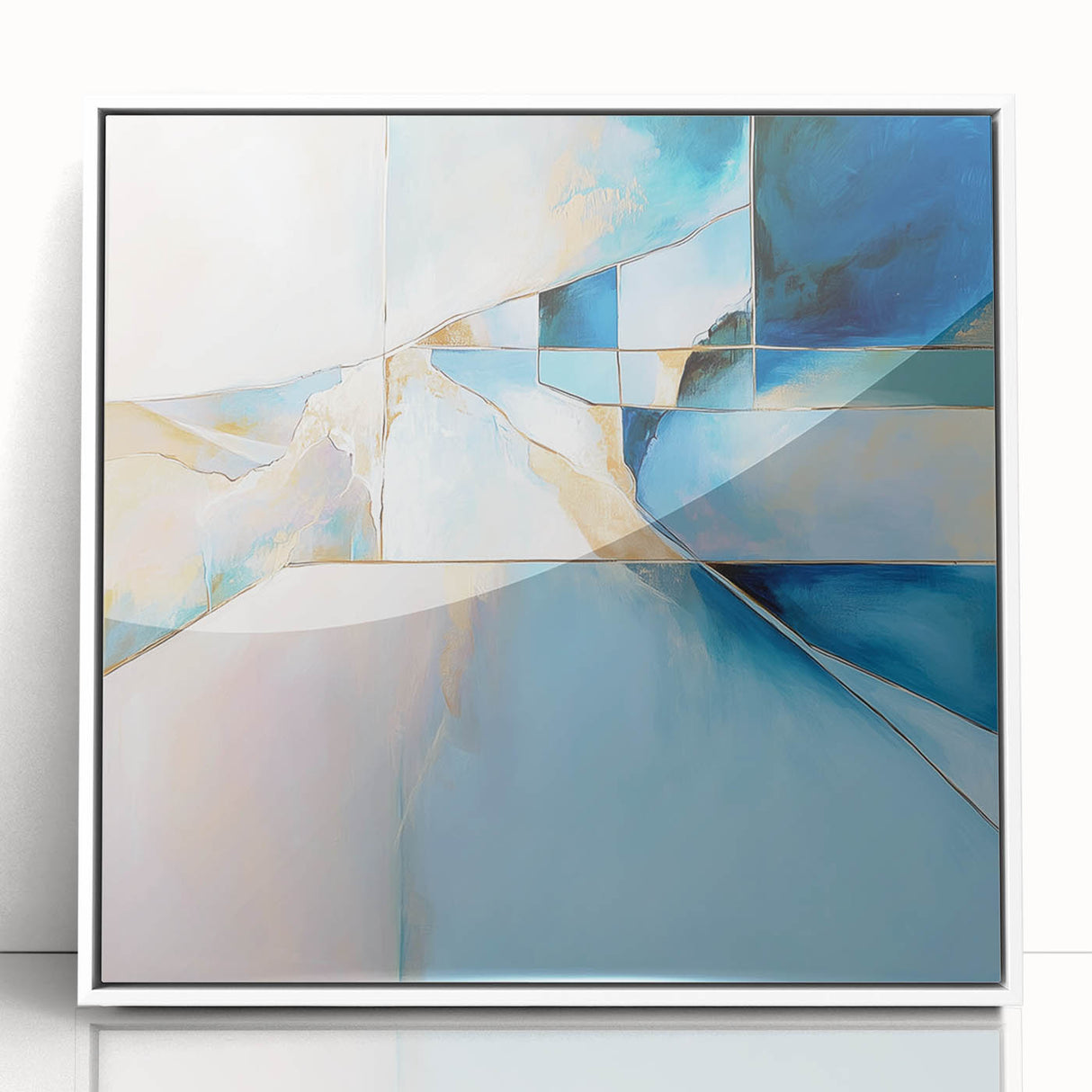 Geometric Abstract Wall Decor – Cool Blue & Gold Modern Canvas
