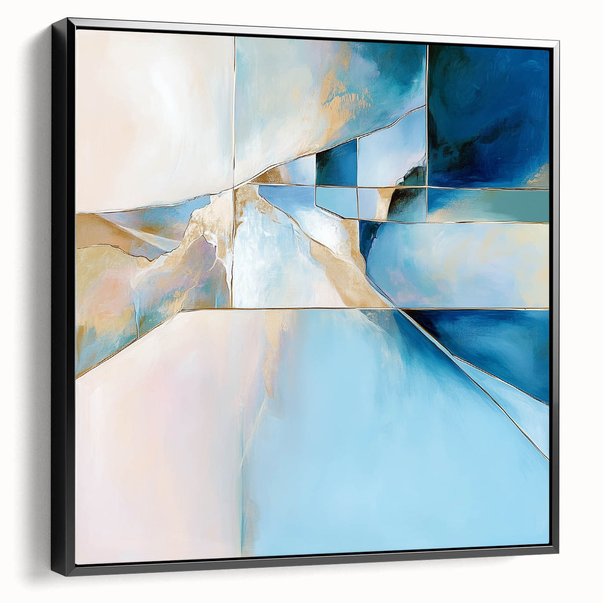 Geometric Abstract Wall Decor – Cool Blue & Gold Modern Canvas