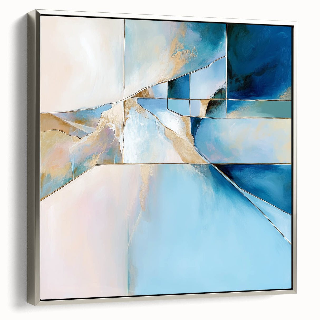 Geometric Abstract Wall Decor – Cool Blue & Gold Modern Canvas