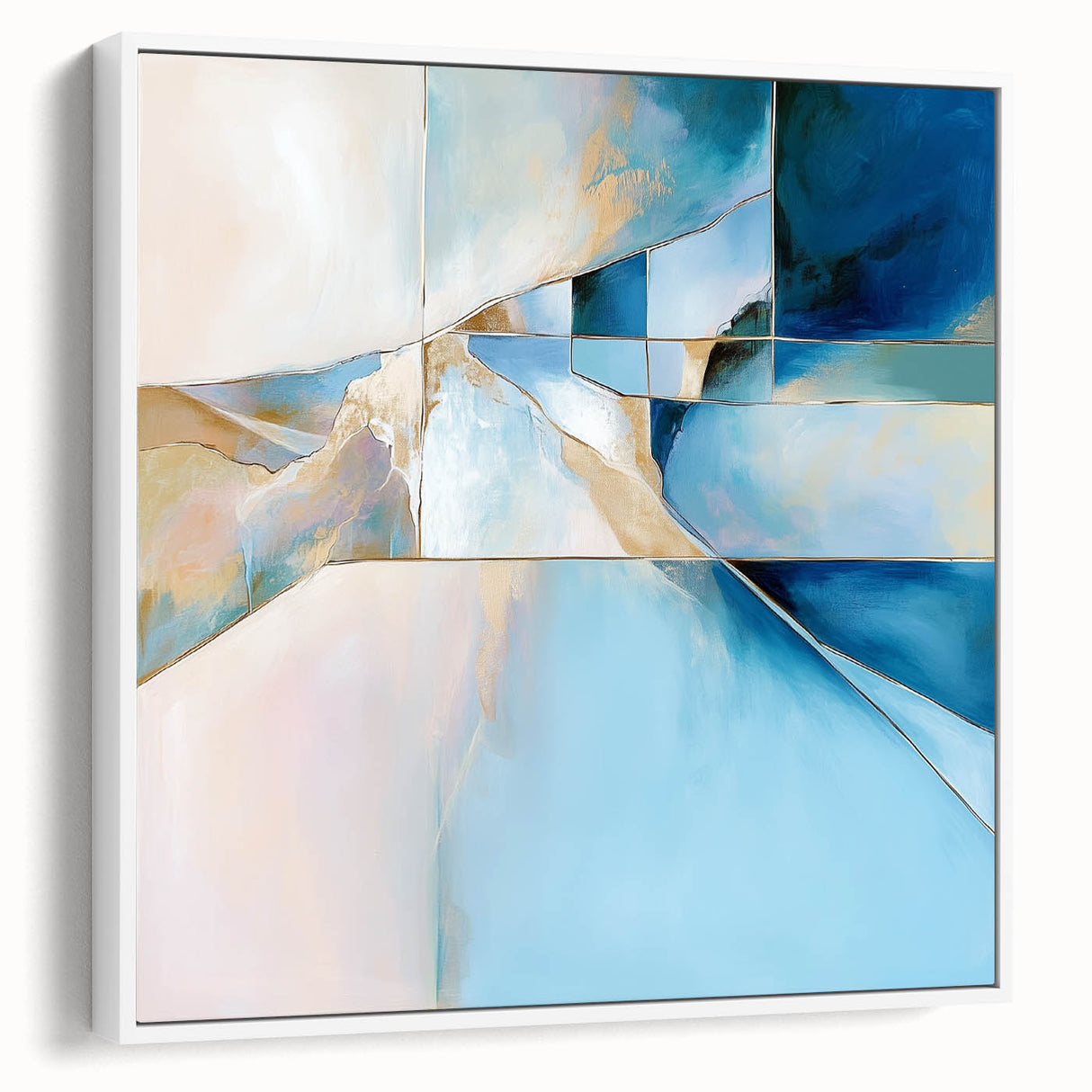 Geometric Abstract Wall Decor – Cool Blue & Gold Modern Canvas