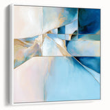 Geometric Abstract Wall Decor – Cool Blue & Gold Modern Canvas