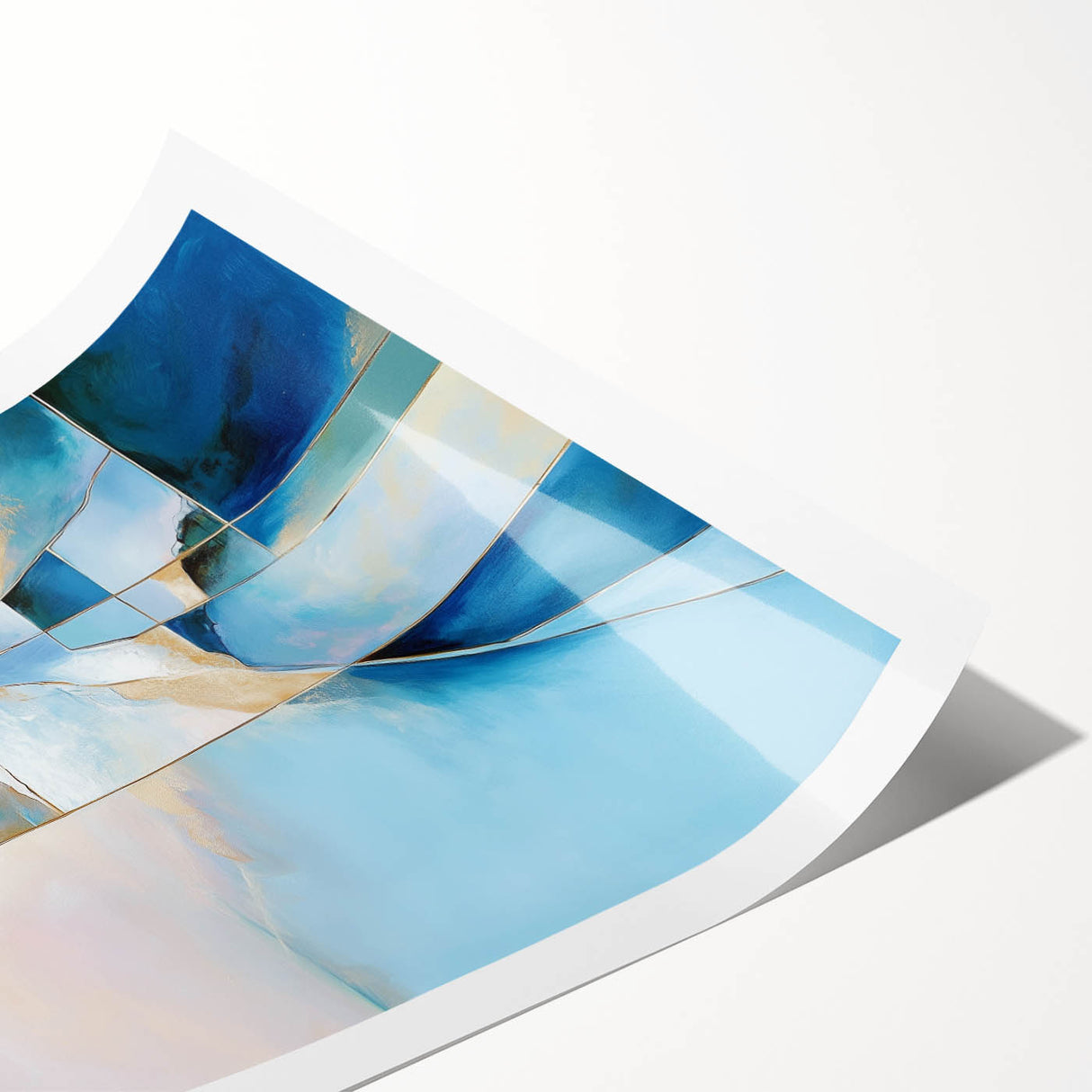 Geometric Abstract Wall Decor – Cool Blue & Gold Modern Canvas