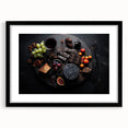 Extra large abstract art print featuring vibrant, textured depictions of assorted fruits on a black framed canvas.