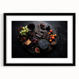 Extra large abstract art print featuring vibrant, textured depictions of assorted fruits on a black framed canvas.