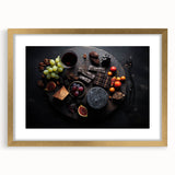 Extra large abstract art print featuring textured fruits in vibrant colors on a gold-framed canvas.