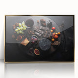 Framed acrylic print featuring an assortment of fruits in bold colors, styled in mid-century modernist art.