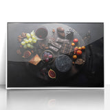 Modern art wall decor featuring an array of colorful fruits on a white acrylic framed poster, ideal for nursery wall art.