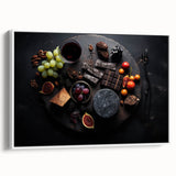 Vintage poster art of colorful fruits on a framed canvas, ideal for extra large wall art in a living room.