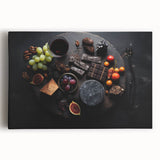 Large black and white canvas of assorted fruits, ideal for kitchen wall art.