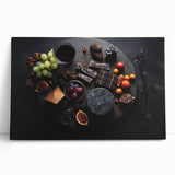 Large black and white stretched canvas featuring assorted fruits, ideal for kitchen wall art.