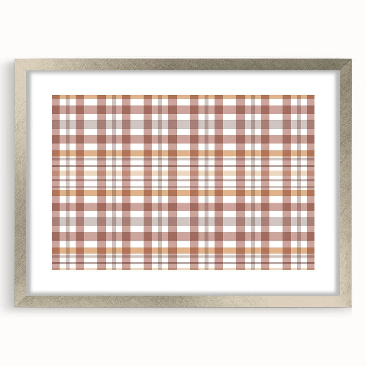 Textured abstract art print in warm autumn hues on a silver-framed canvas, suitable for bedroom decor.