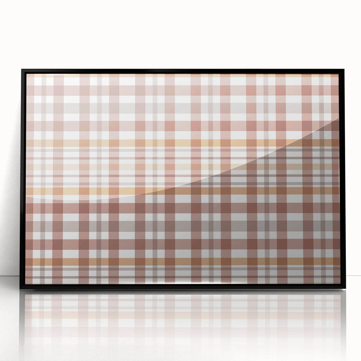 Large abstract wall art featuring warm autumn colors in a mid-century modernist style, framed in black acrylic.