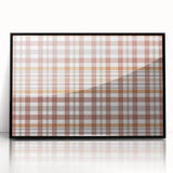 Large abstract wall art featuring warm autumn colors in a mid-century modernist style, framed in black acrylic.